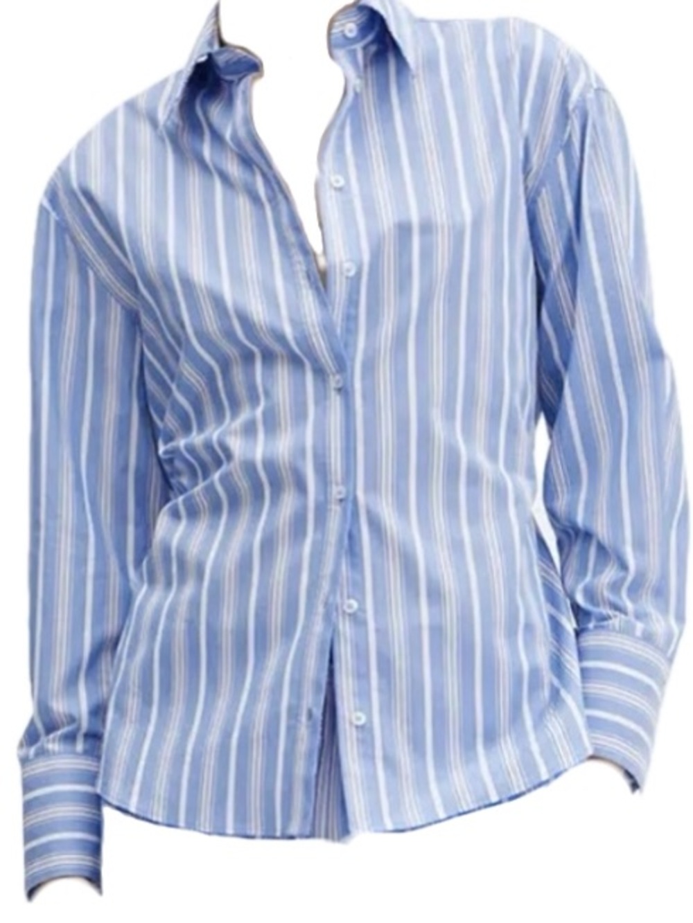 Mango Blue and White Striped Oversized Tie-Back Button Down Shirt